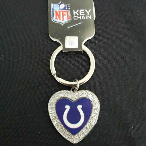 NFL Indianapolis Colts Rhinestone Look Bling Heart Keychain - Picture 1 of 1